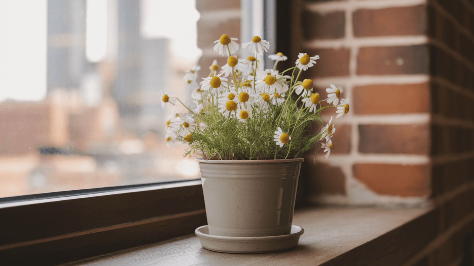 chamomile in a pot indoors