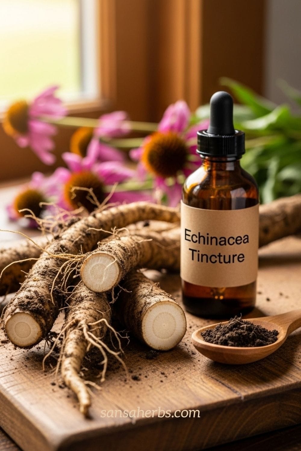 Potent echinacea roots harvested after proper winterization for medicinal use