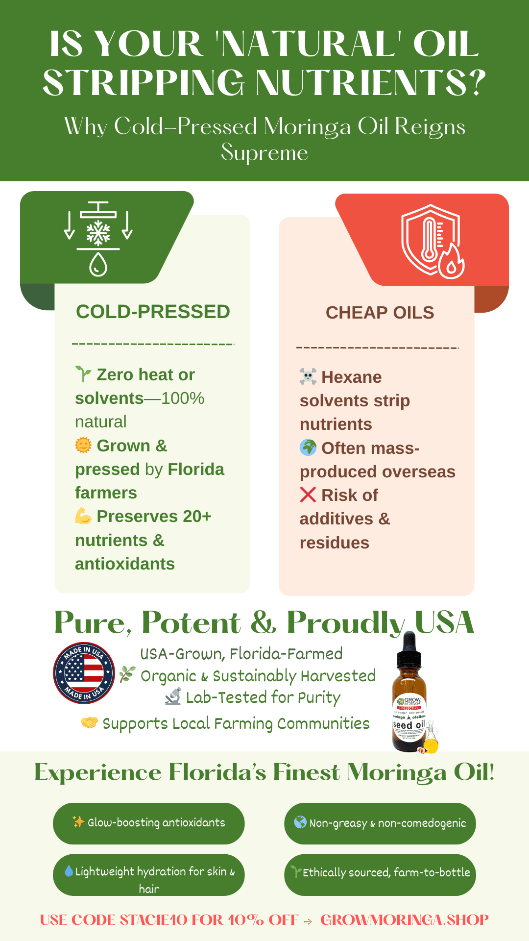cold pressed moringa oil benefits infographic