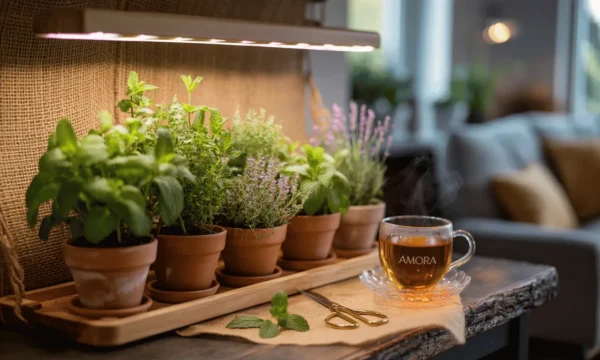 Indoor herb garden setup with the best grow lights for herbs