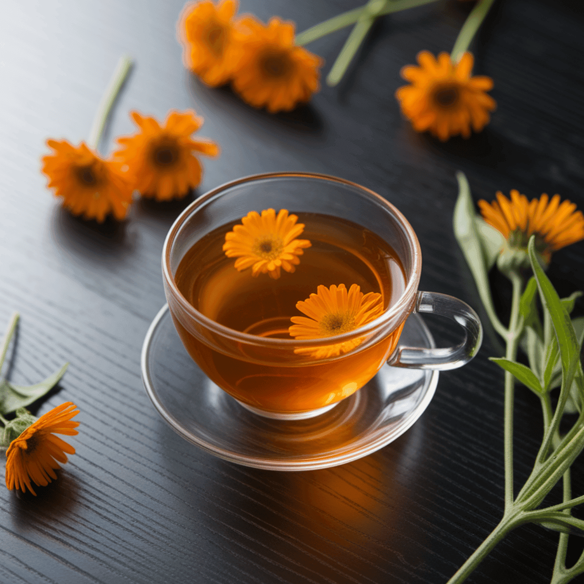 cup of freshly steeped calendula tea