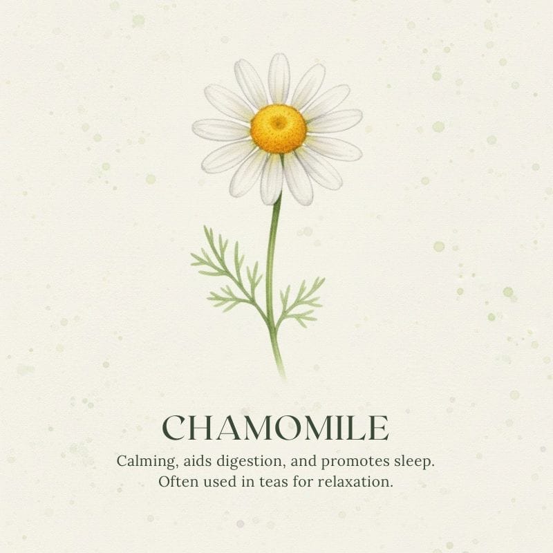 Chamomile flower illustration for Medicinal Garden Kit - natural remedy for digestive issues and restful sleep.