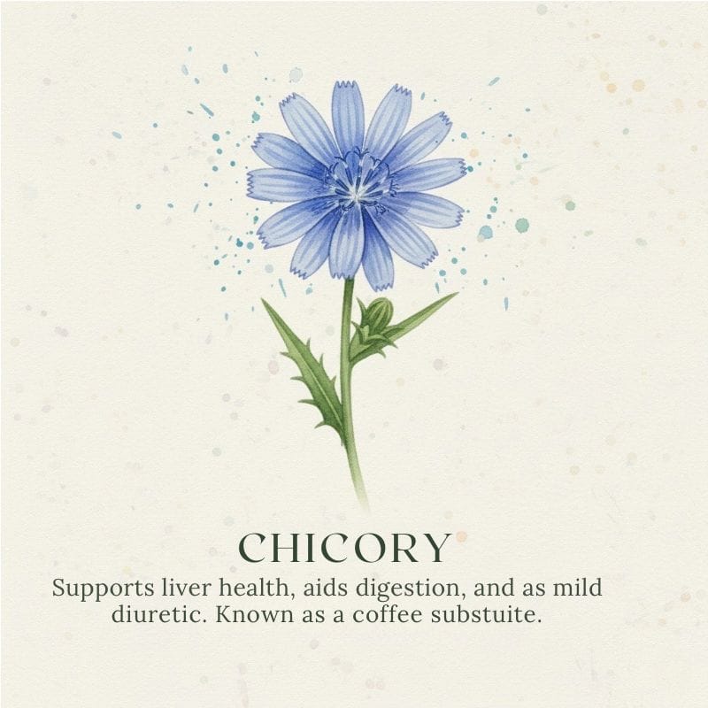 Chicory blue flower illustration for Medicinal Garden Kit - liver support and natural gut prebiotic.