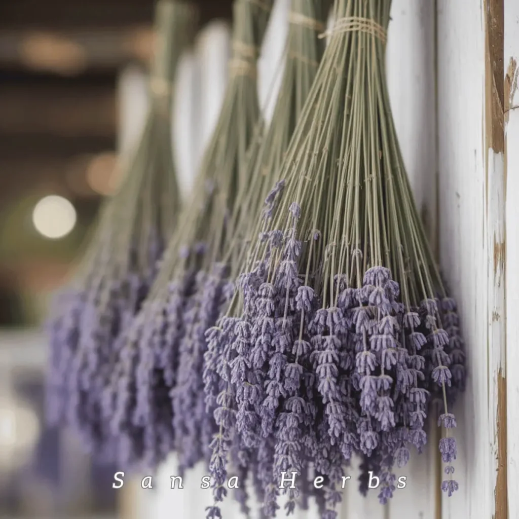 hanging fresh bunches of lavender to dry