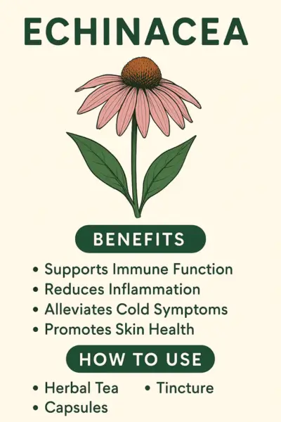 echinacea-benefits-infographic echinacea infographic showing benefits and how to use