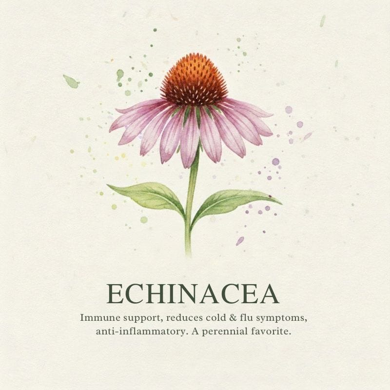Echinacea purple coneflower illustration for Medicinal Garden Kit - immune system booster for colds and flu.