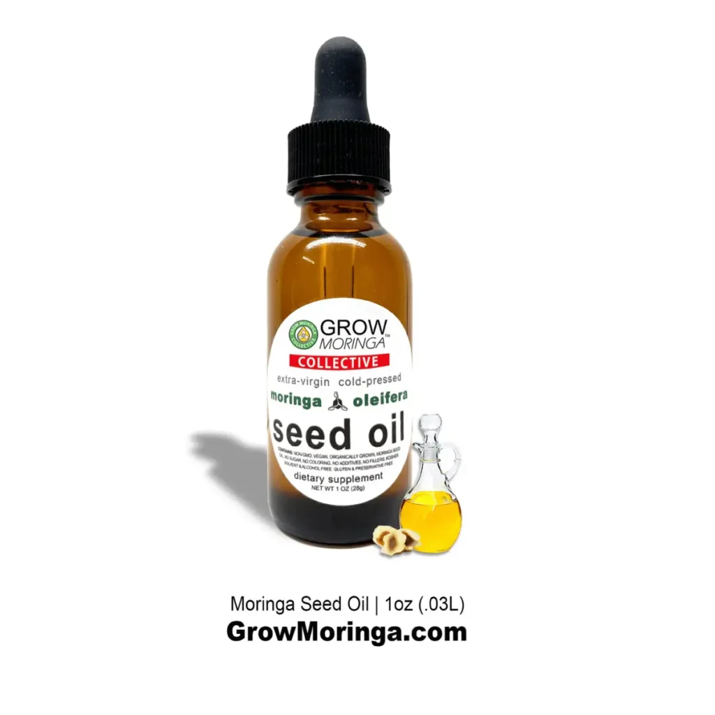 bottle of cold pressed moringa oil