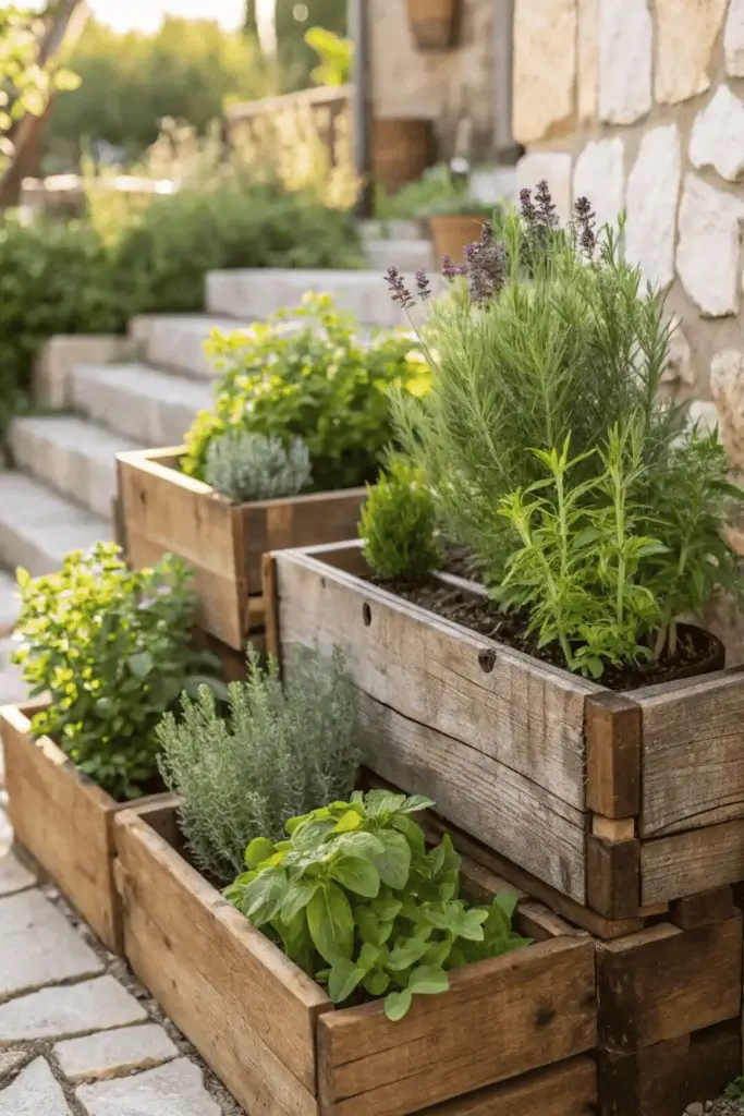 herb-garden-wood-crates herb garden planters from wood crates