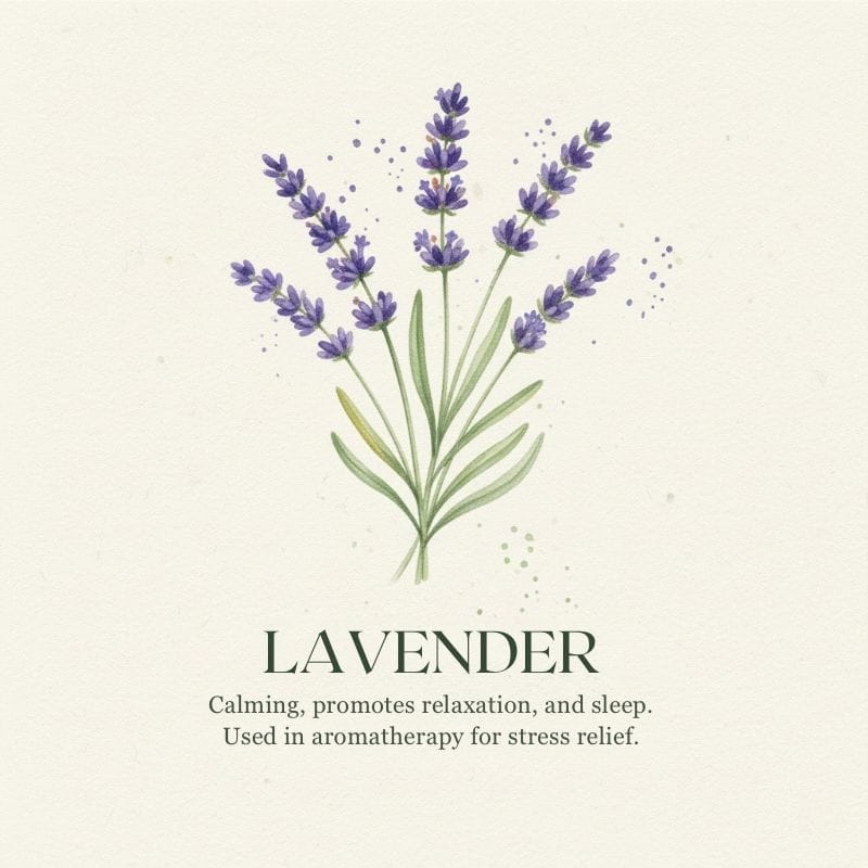 Lavender stalks illustration for Medicinal Garden Kit - promotes deep relaxation and stress relief.