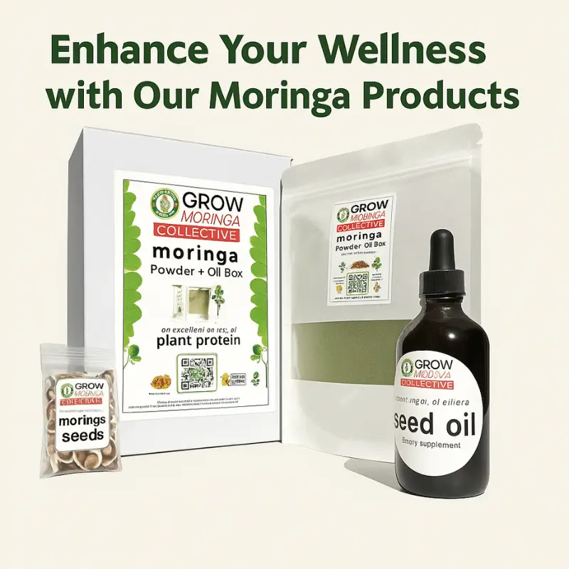moringa-powder-and-oil Grow moringa collective membership products, powder and moringa oil set