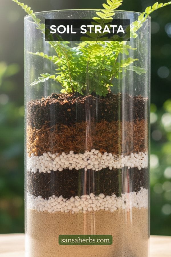 sansaherbs.com clear glass showing layers of soil