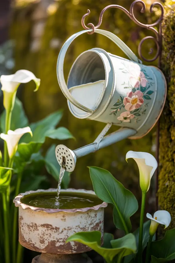 watering-can-diy-fountain diy water feature ideas antique watering can
